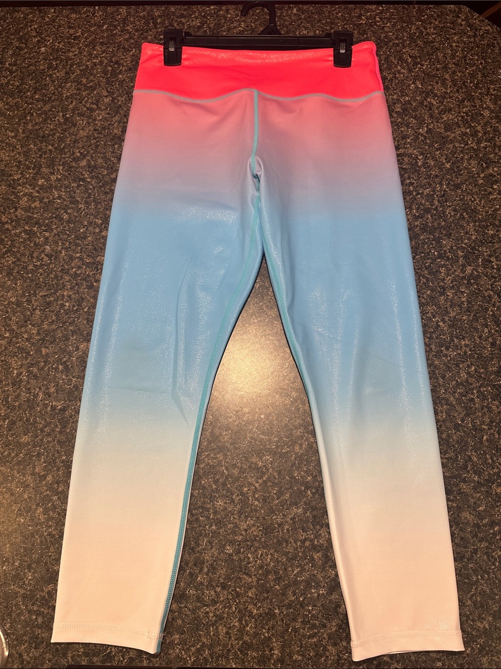 Women's Ombre Athletic Leggings - Coral, Aqua & White Metallic Leggings